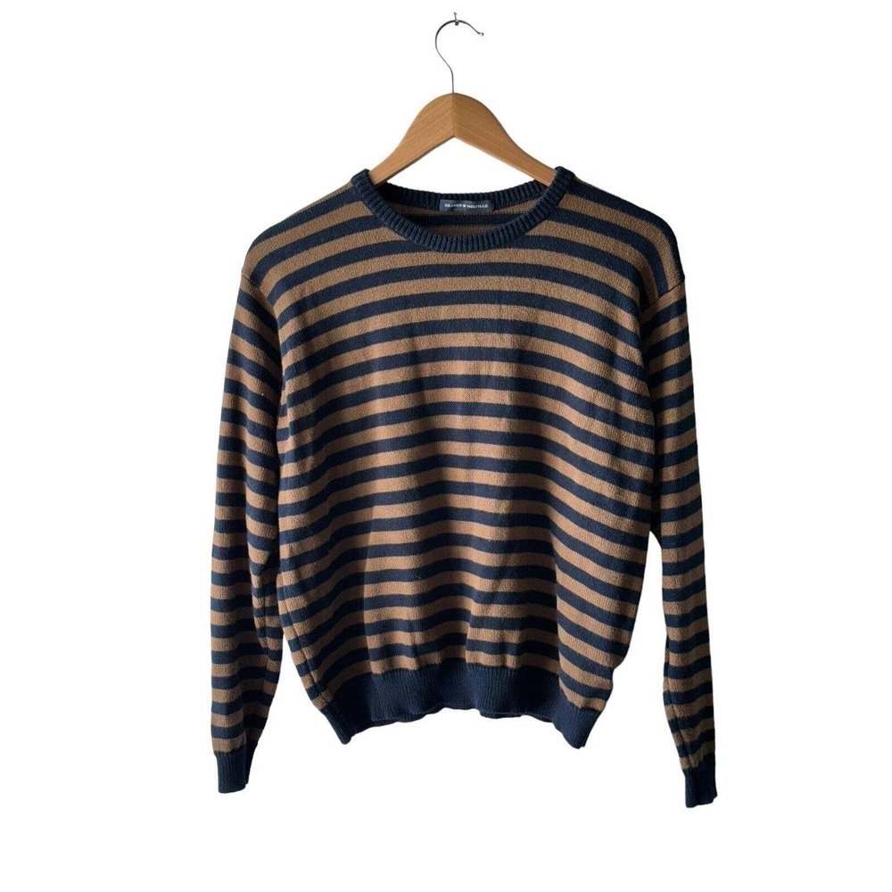 Brandy Melville 44 Bust Boxy Blue & Brown Striped Sweater Made in Italy